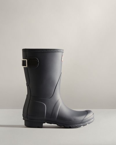 Black / Black Women's Hunter Short Back Adjustable Two-Tone Rain Boot Adjustable Rain Boots South Africa | TDG5GPO