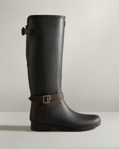 Black / Chocolate Women's Hunter Refined Slim Fit Adjustable Tall Rain Boot Adjustable Rain Boots South Africa | 9VNLX2U