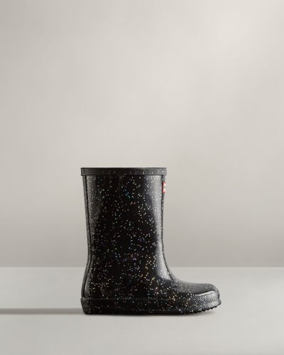 Black Kids' Hunter First Classic Giant Glitter Rain Boot Short Rain Boots South Africa | N5MKBFA