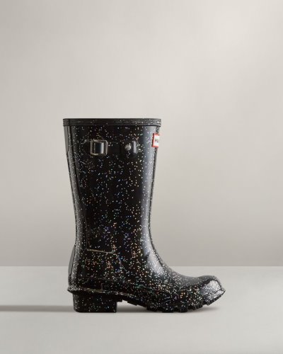 Black Kids' Hunter Giant Glitter Rain Boot Short Rain Boots South Africa | 04E39F3