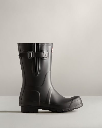 Black Men's Hunter Short Side Adjustable Rain Boot Adjustable Rain Boots South Africa | W0TMMTI