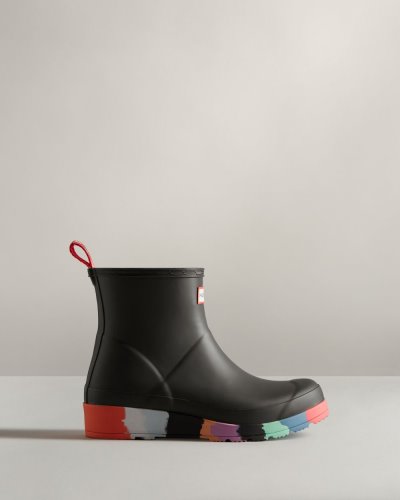 Black / Multicolor Women's Hunter Play Short Stripe Sole Rain Boot Play Boots South Africa | 8EAB2XK