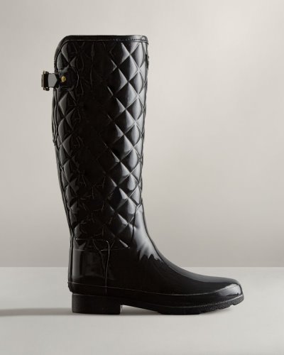 Black Women's Hunter Refined Slim Fit Adjustable Quilted Tall Rain Boot Adjustable Rain Boots South Africa | GL5W4LD