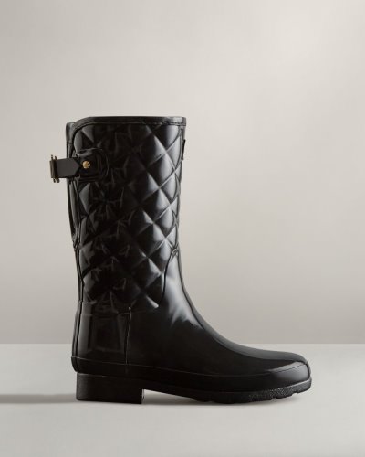 Black Women's Hunter Refined Slim Fit Adjustable Quilted Short Rain Boot Adjustable Rain Boots South Africa | JV3ETTF