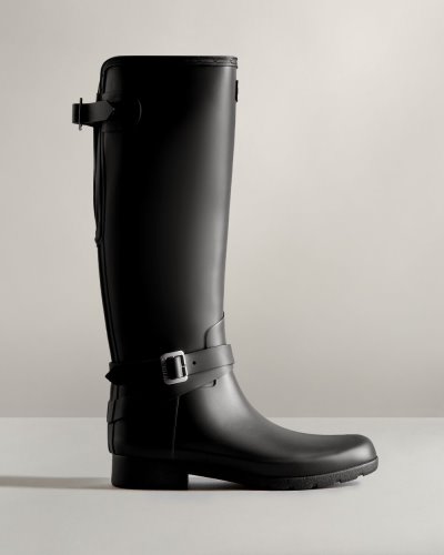 Black Women's Hunter Refined Slim Fit Adjustable Tall Rain Boot Adjustable Rain Boots South Africa | UZLIVSI