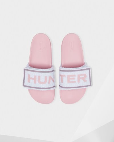 Blue / Pink Women's Hunter Terry Towelling Logo Adjustable Slides Slides South Africa | W0HQ0J3