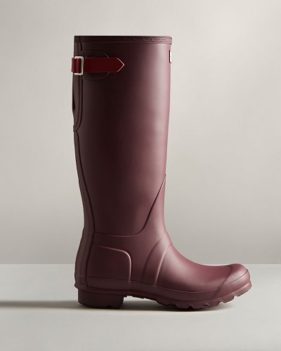 Brown / Burgundy Women's Hunter Tall Back Adjustable Rain Boot Tall Rain Boots South Africa | LIMK4SR