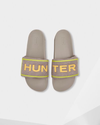 Grey Men's Hunter Terry Towelling Logo Adjustable Slides Slides South Africa | GVVV8F9