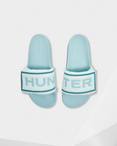 Mint / Blue Women's Hunter Terry Towelling Logo Adjustable Slides Slides South Africa | G0PLH0T