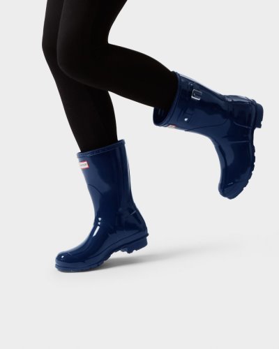 Navy Women's Hunter Original Short Gloss Rain Boot Short Rain Boots South Africa | CAS35U1