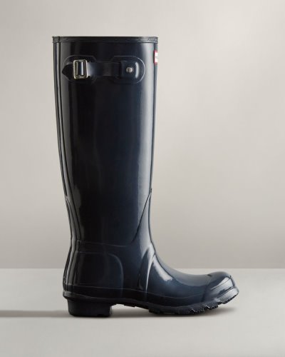 Navy Women's Hunter Original Tall Gloss Rain Boot Tall Rain Boots South Africa | GAXTCKO