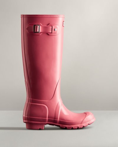 Pink Women's Hunter Original Tall Gloss Rain Boot Tall Rain Boots South Africa | OX5GV01