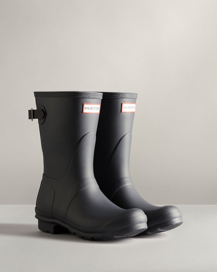 Black / Black Women's Hunter Short Back Adjustable Two-Tone Rain Boot Adjustable Rain Boots South Africa | TDG5GPO