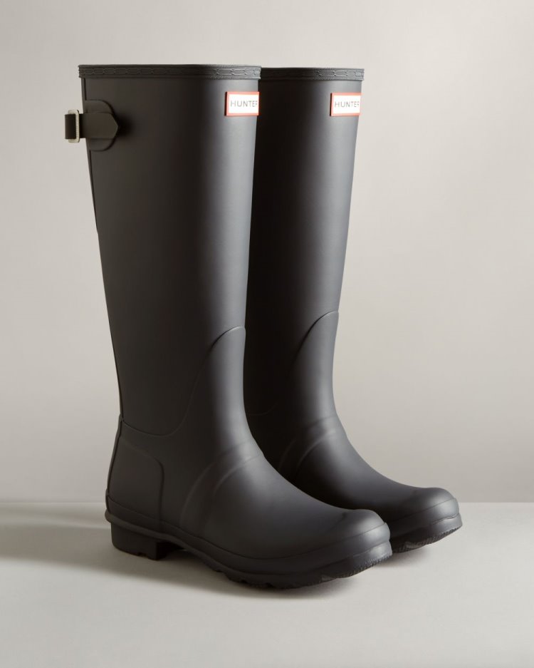 Black / Black Women's Hunter Tall Back Adjustable Two-Tone Rain Boot Adjustable Rain Boots South Africa | 8FQXAQK