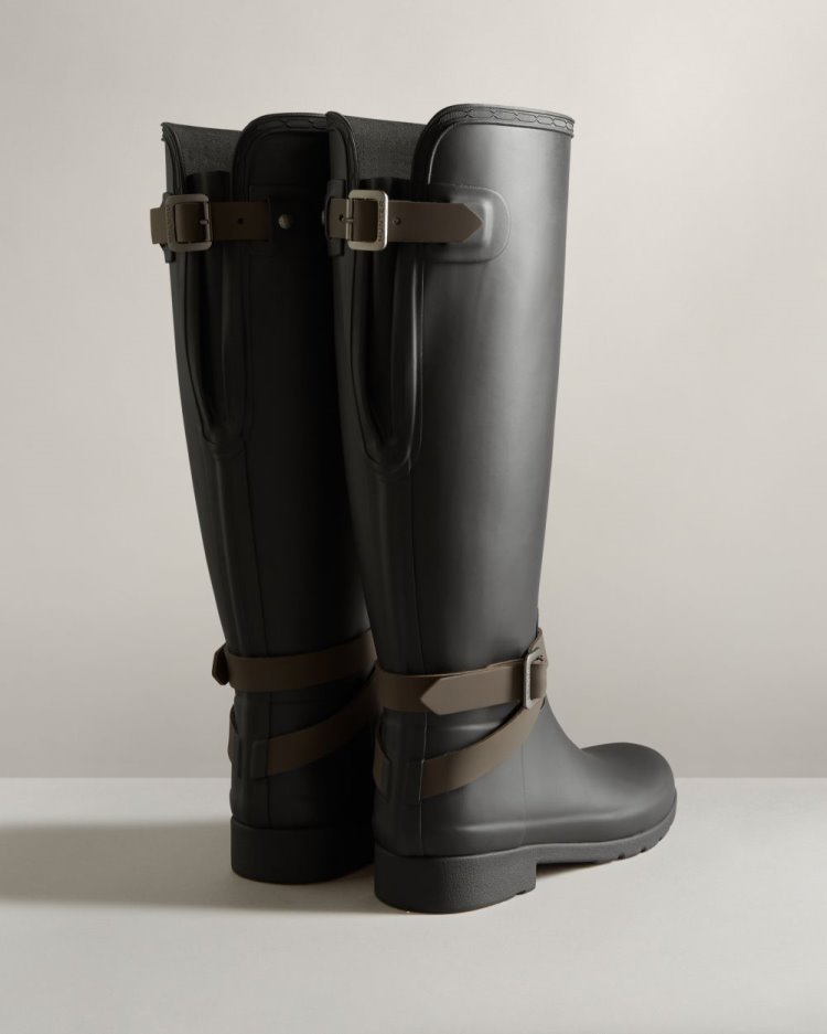 Black / Chocolate Women's Hunter Refined Slim Fit Adjustable Tall Rain Boot Adjustable Rain Boots South Africa | 9VNLX2U