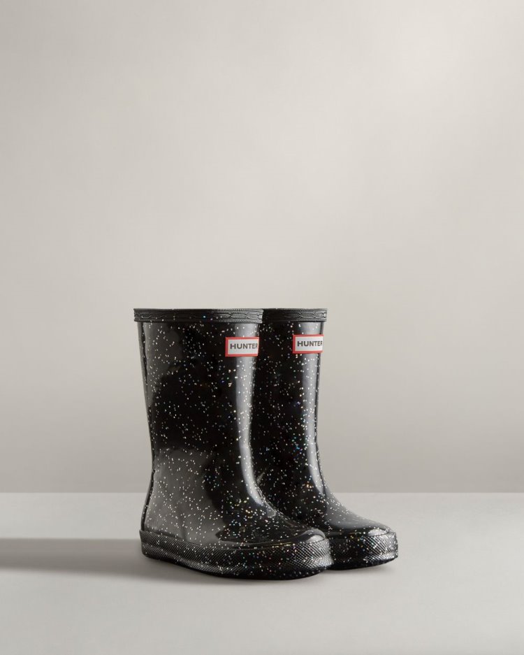 Black Kids' Hunter First Classic Giant Glitter Rain Boot Short Rain Boots South Africa | N5MKBFA