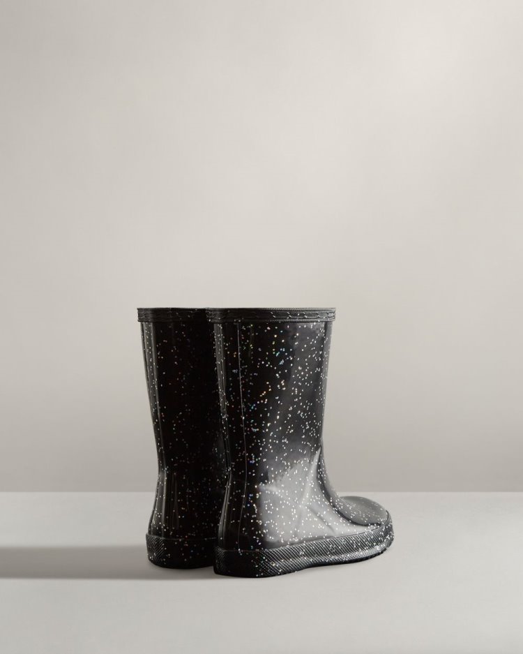 Black Kids' Hunter First Classic Giant Glitter Rain Boot Short Rain Boots South Africa | N5MKBFA