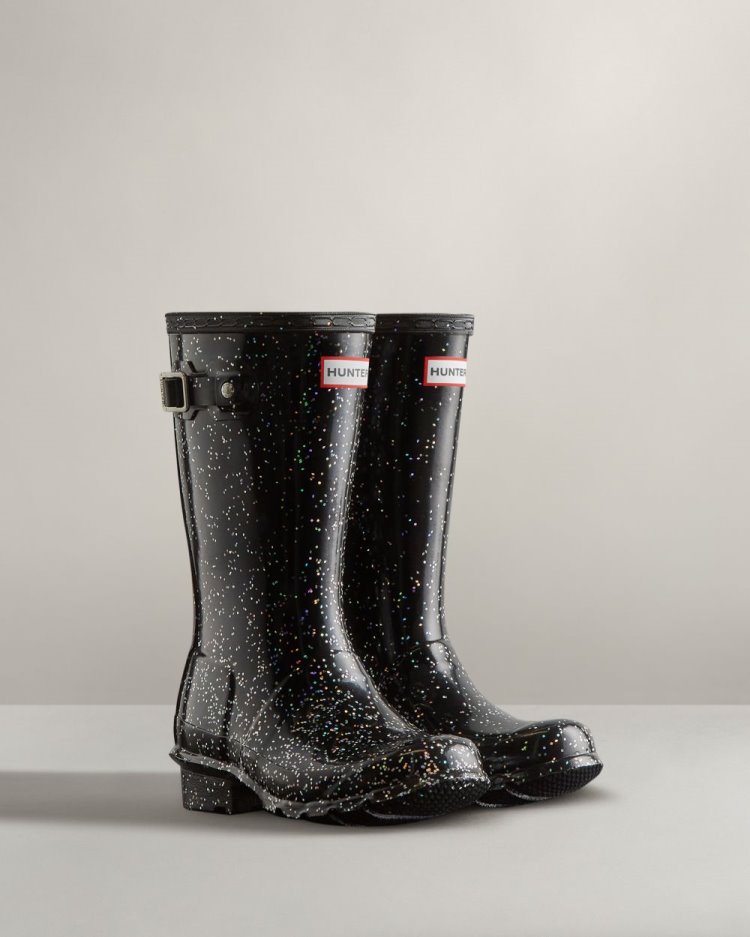 Black Kids' Hunter Giant Glitter Rain Boot Short Rain Boots South Africa | 04E39F3