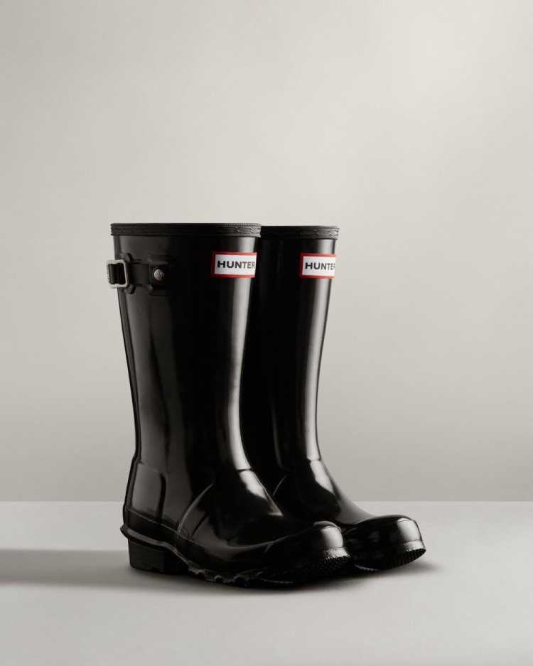 Black Kids' Hunter Original Gloss Rain Boot Short Rain Boots South Africa | LFAMS2Y