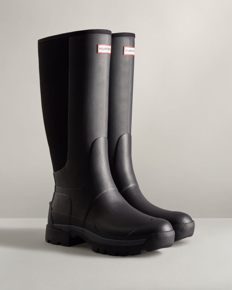 Black Men's Hunter Balmoral Field Hybrid Tall Rain Boot Tall Rain Boots South Africa | 2WKY5JQ