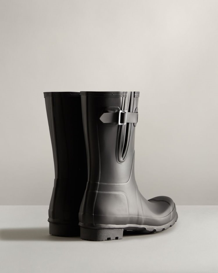 Black Men's Hunter Short Side Adjustable Rain Boot Adjustable Rain Boots South Africa | W0TMMTI