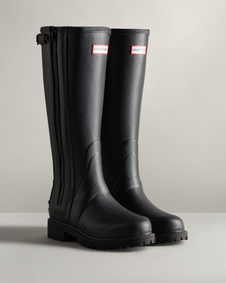 Black Women's Hunter Balmoral Commando Rubber Zip Tall Rain Boot Tall Rain Boots South Africa | WK8AO2Y