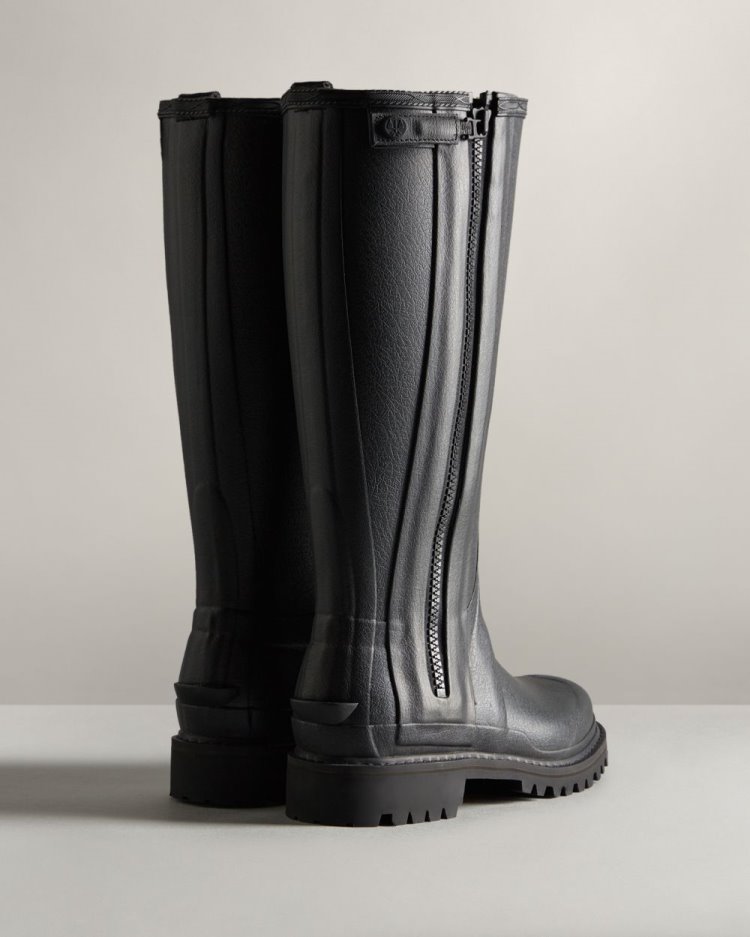 Black Women's Hunter Balmoral Commando Rubber Zip Tall Rain Boot Tall Rain Boots South Africa | WK8AO2Y