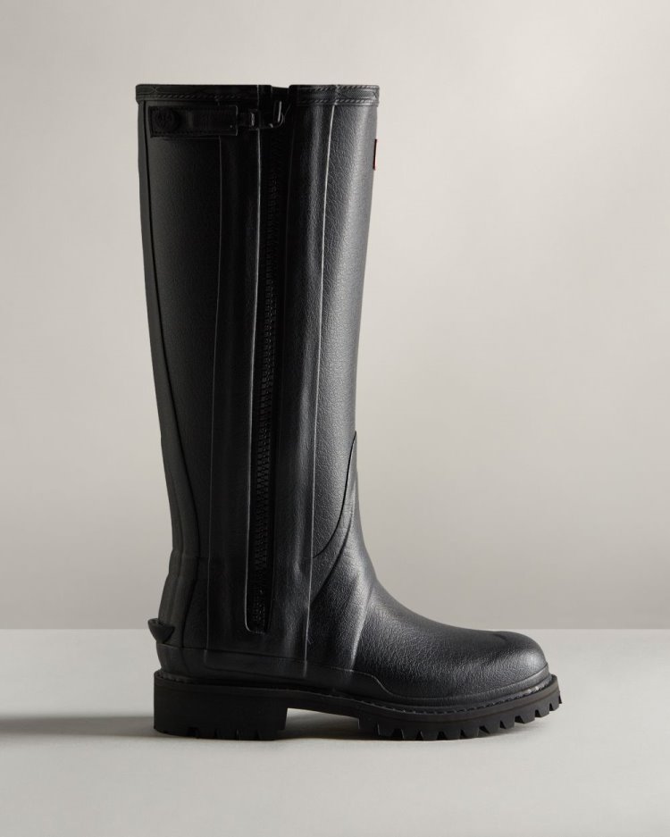 Black Women\'s Hunter Balmoral Commando Rubber Zip Tall Rain Boot Tall Rain Boots South Africa | WK8AO2Y