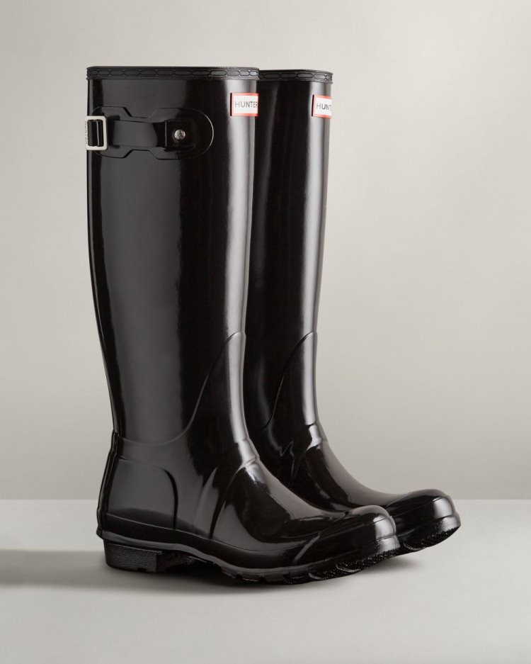 Black Women's Hunter Original Tall Gloss Rain Boot Tall Rain Boots South Africa | VNX8WKR