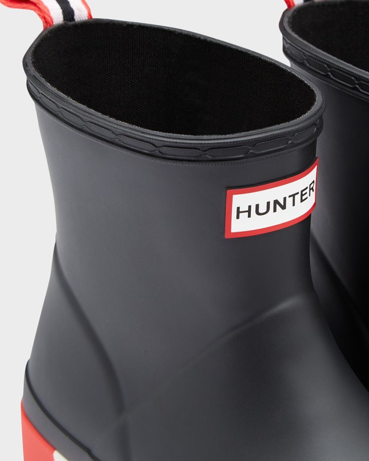 Black Women's Hunter Play Short Stripe Sole Rain Boot Short Rain Boots South Africa | 8NWOKMX