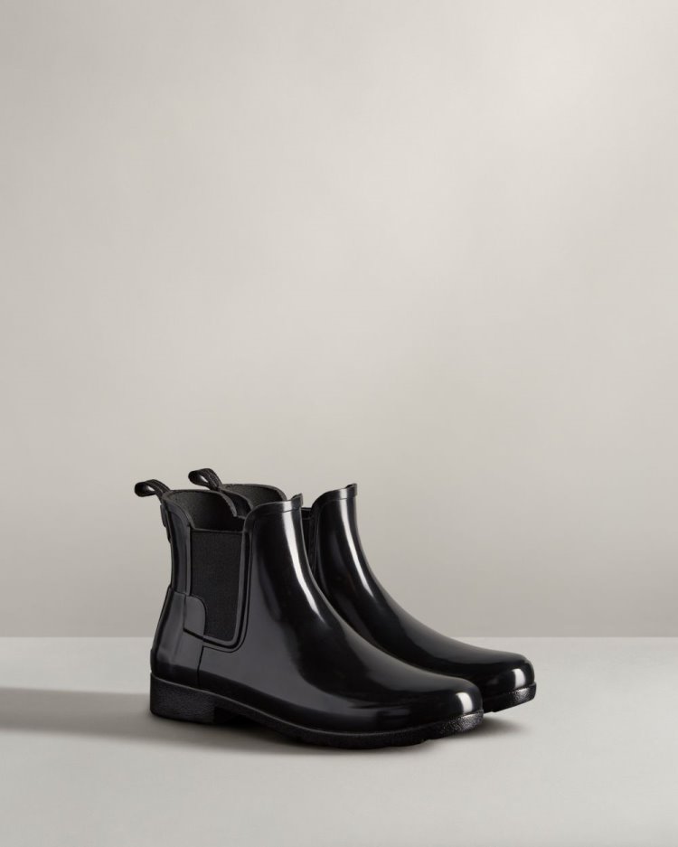 Black Women's Hunter Refined Gloss Slim Fit Chelsea Boot Chelsea Boots South Africa | ZMBH8KW