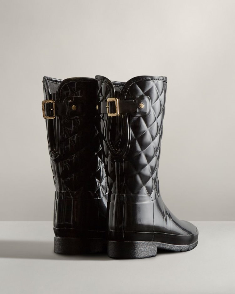 Black Women's Hunter Refined Slim Fit Adjustable Quilted Short Rain Boot Adjustable Rain Boots South Africa | JV3ETTF