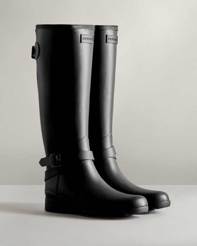 Black Women's Hunter Refined Slim Fit Adjustable Tall Rain Boot Adjustable Rain Boots South Africa | UZLIVSI