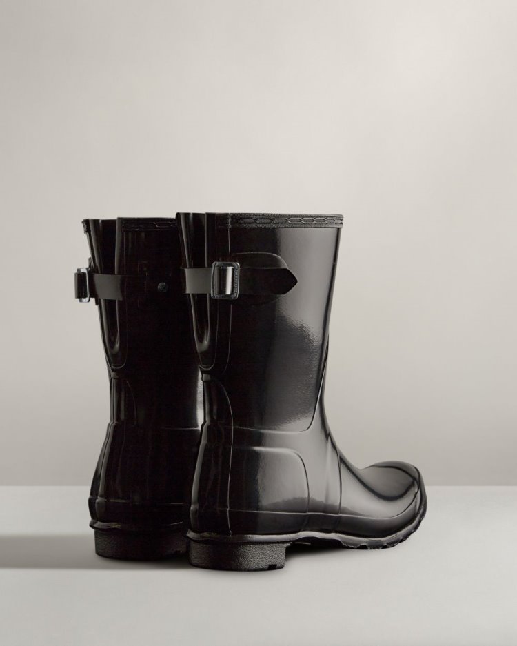 Black Women's Hunter Short Back Adjustable Gloss Rain Boot Adjustable Rain Boots South Africa | JKN3O1Q