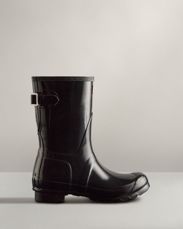 Black Women's Hunter Short Back Adjustable Gloss Rain Boot Short Rain Boots South Africa | QMQZBG6