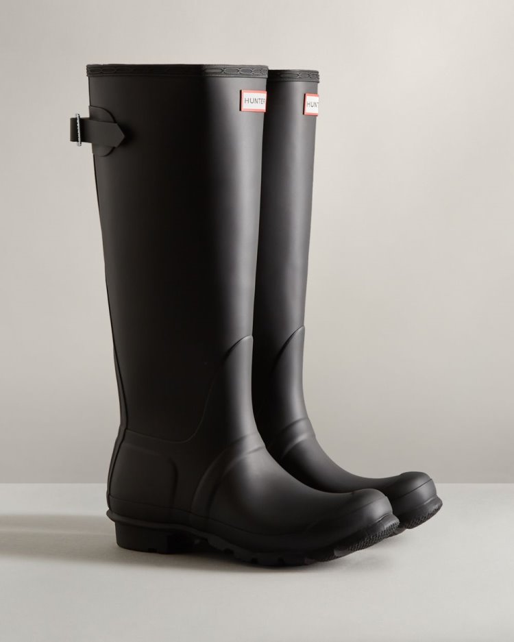 Black Women's Hunter Tall Back Adjustable Rain Boot Tall Rain Boots South Africa | KMYSWMA