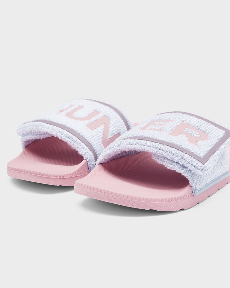 Blue / Pink Women's Hunter Terry Towelling Logo Adjustable Slides Slides South Africa | W0HQ0J3