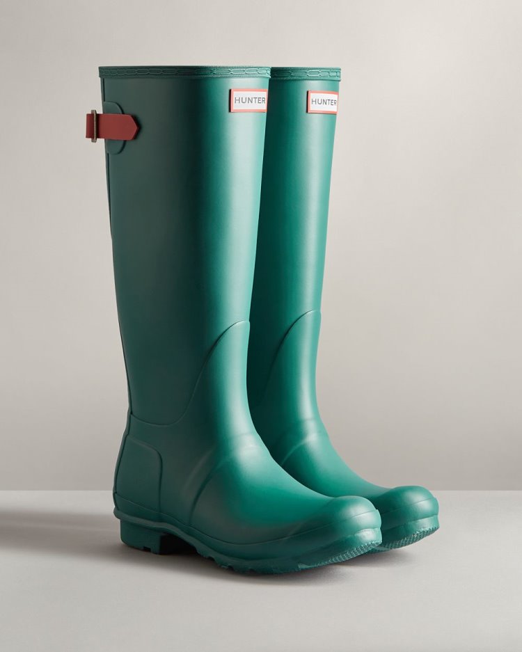 Blue / Rose Women's Hunter Tall Back Adjustable Rain Boot Tall Rain Boots South Africa | 9WCFNTD