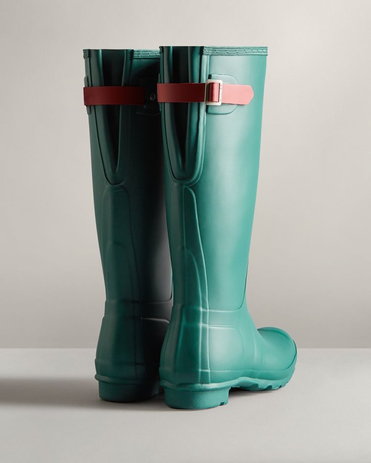 Blue / Rose Women's Hunter Tall Back Adjustable Rain Boot Tall Rain Boots South Africa | 9WCFNTD