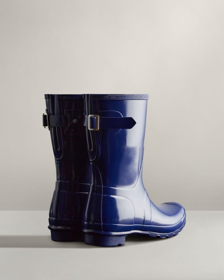 Blue Women's Hunter Short Back Adjustable Gloss Rain Boot Adjustable Rain Boots South Africa | KFDSNB1