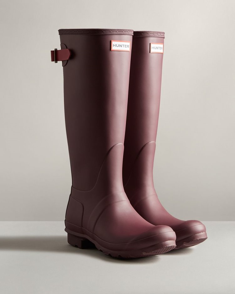 Brown / Burgundy Women's Hunter Tall Back Adjustable Rain Boot Tall Rain Boots South Africa | LIMK4SR