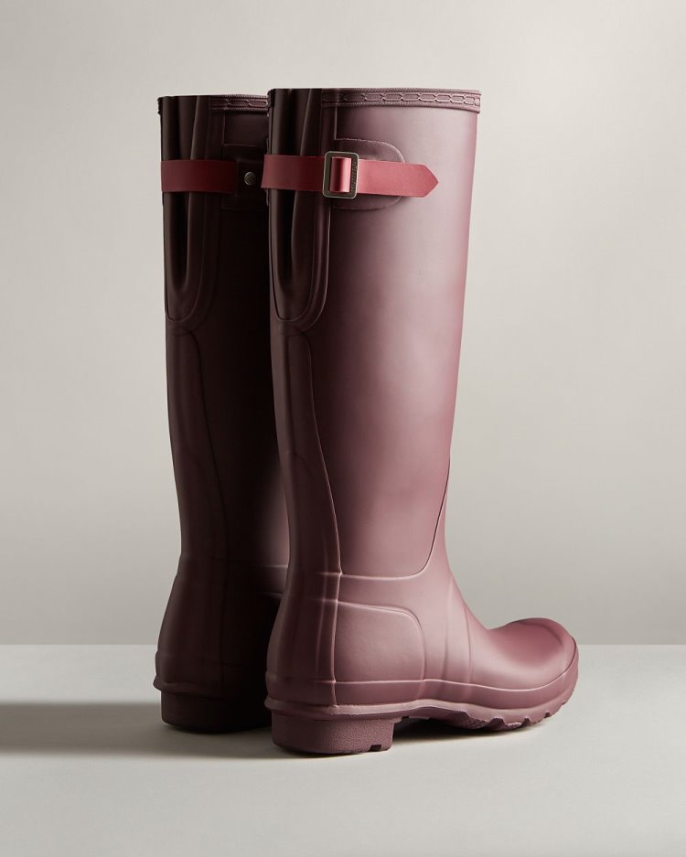 Brown / Burgundy Women's Hunter Tall Back Adjustable Rain Boot Tall Rain Boots South Africa | LIMK4SR