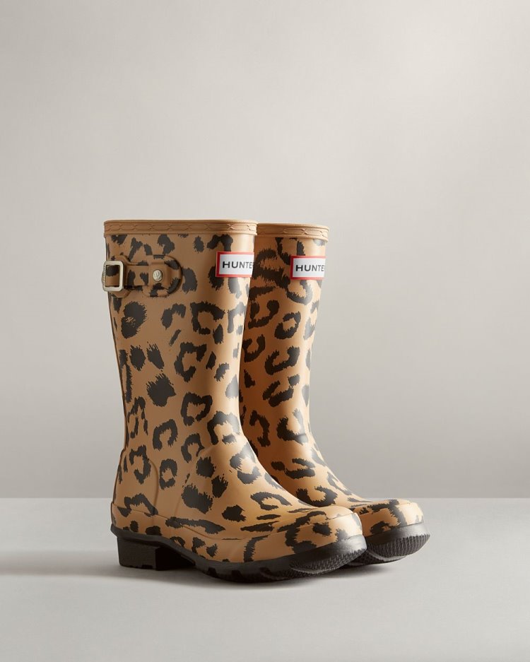 Brown Kids' Hunter Hybrid Leopard Print Rain Boot Short Rain Boots South Africa | GR0IXYB