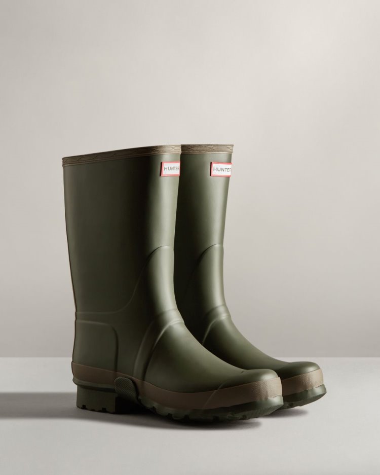 Dark Olive / Brown Men's Hunter Gardener Rain Boot Tall Rain Boots South Africa | L6YDSYD