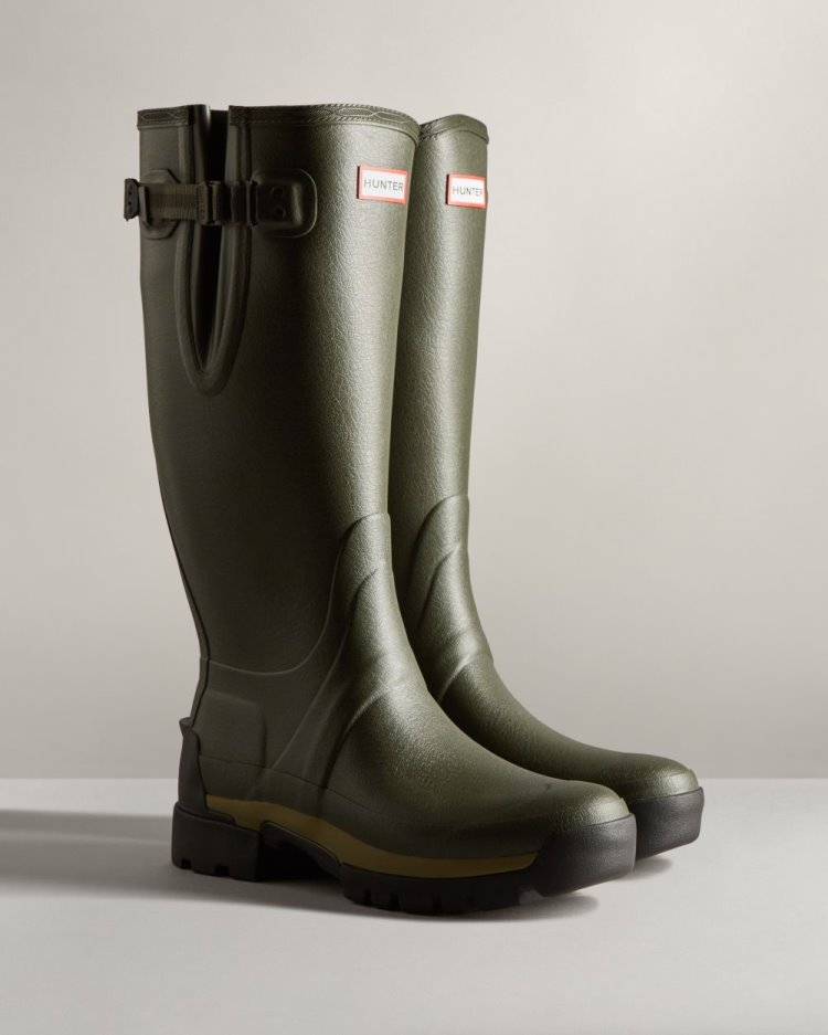 Dark Olive Men's Hunter Balmoral Adjustable 3mm Neoprene Rain Boot Adjustable Rain Boots South Africa | GEIUNJZ