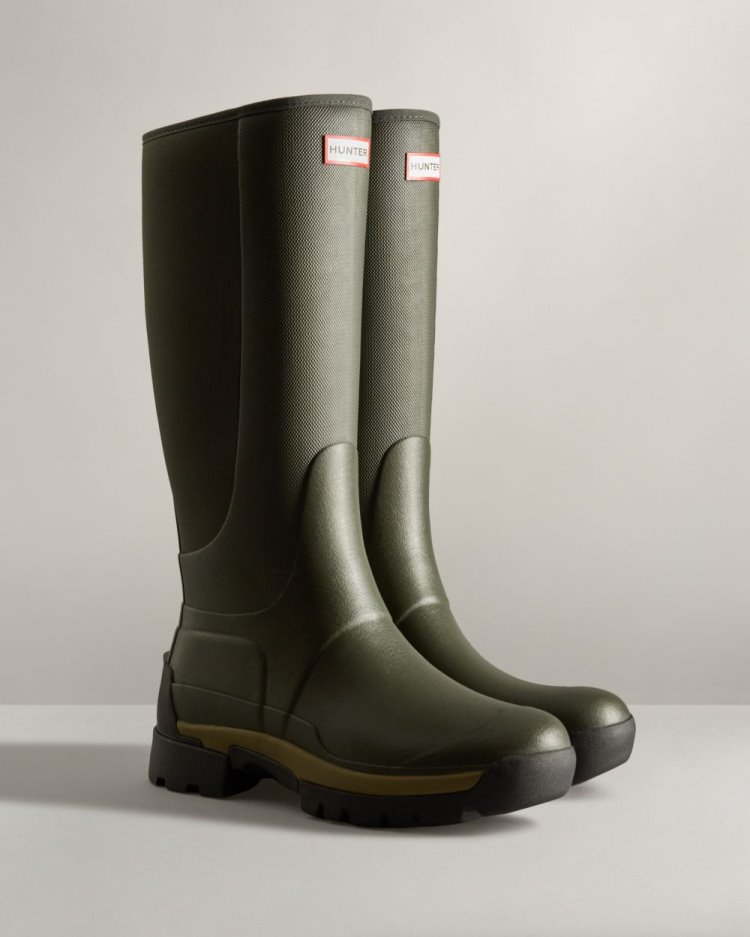 Dark Olive Men's Hunter Balmoral Field Hybrid Tall Rain Boot Tall Rain Boots South Africa | QCFSBO6