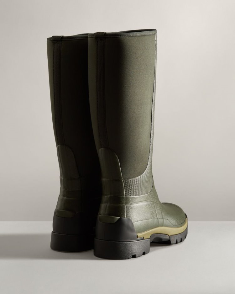 Dark Olive Men's Hunter Balmoral Field Hybrid Tall Rain Boot Tall Rain Boots South Africa | QCFSBO6