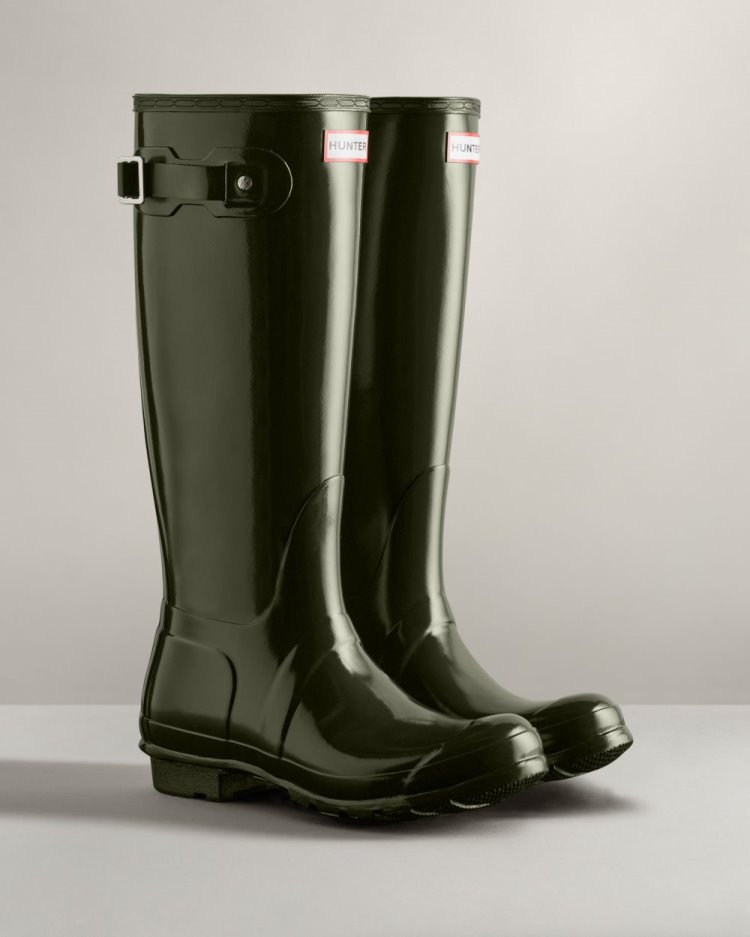 Dark Olive Women's Hunter Original Tall Gloss Rain Boot Tall Rain Boots South Africa | 1U73GNW