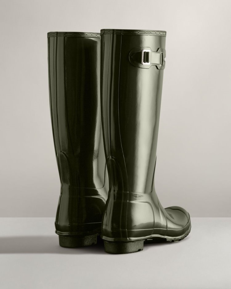 Dark Olive Women's Hunter Original Tall Gloss Rain Boot Tall Rain Boots South Africa | 1U73GNW