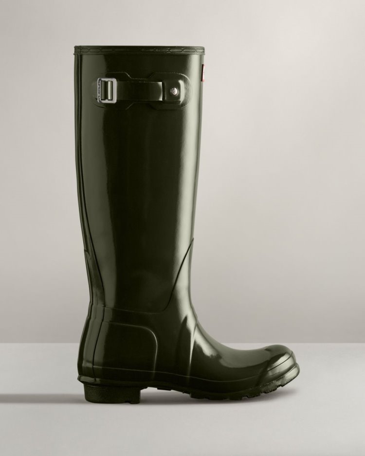 Dark Olive Women\'s Hunter Original Tall Gloss Rain Boot Tall Rain Boots South Africa | 1U73GNW